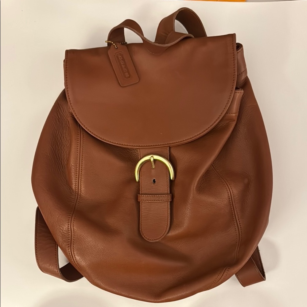 Coach Leather Backpack with Gold Accent